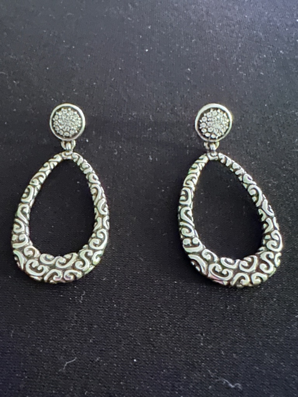 Brighton pave crystal with swirled open teardrop large dangle earrings
